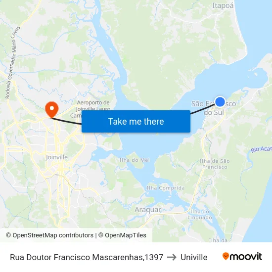 Rua Doutor Francisco Mascarenhas,1397 to Univille map