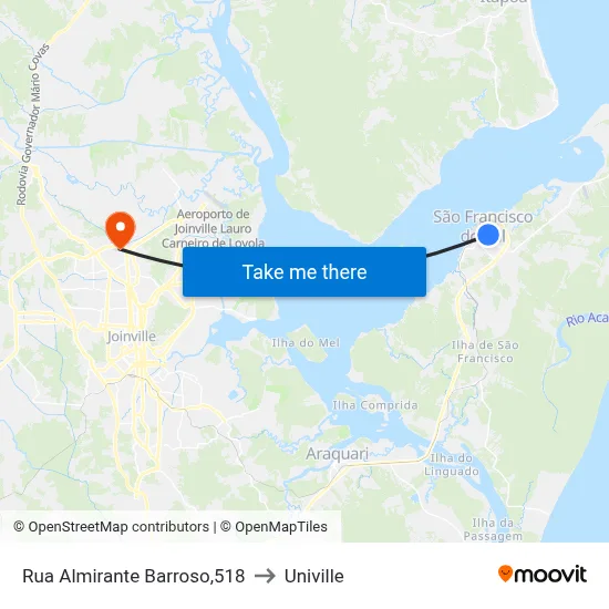 Rua Almirante Barroso,518 to Univille map