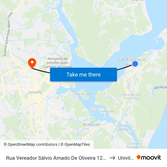 Rua Vereador Sálvio Amado De Oliveira 1215 to Univille map