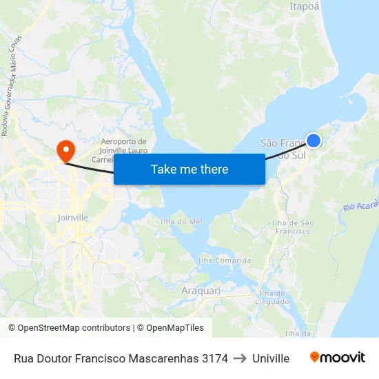 Rua Doutor Francisco Mascarenhas 3174 to Univille map