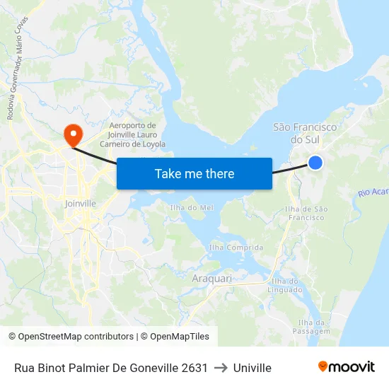 Rua Binot Palmier De Goneville 2631 to Univille map