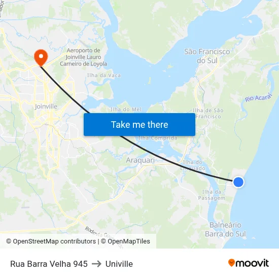 Rua Barra Velha 945 to Univille map