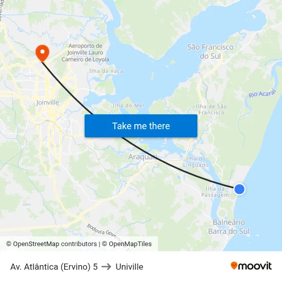 Av. Atlântica (Ervino) 5 to Univille map