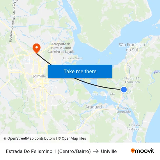 Estrada Do Felismino 1 (Centro/Bairro) to Univille map