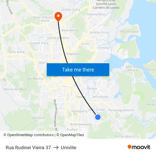 Rua Rudinei Vieira 37 to Univille map
