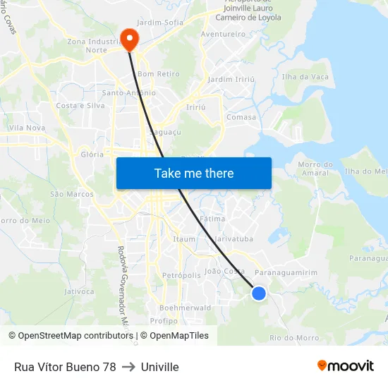 Rua Vítor Bueno 78 to Univille map