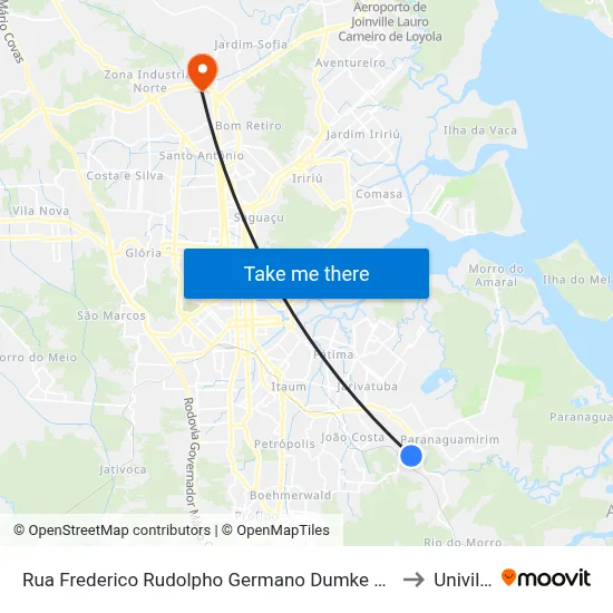 Rua Frederico Rudolpho Germano Dumke 215 to Univille map