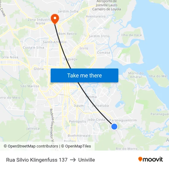 Rua Sílvio Klingenfuss 137 to Univille map