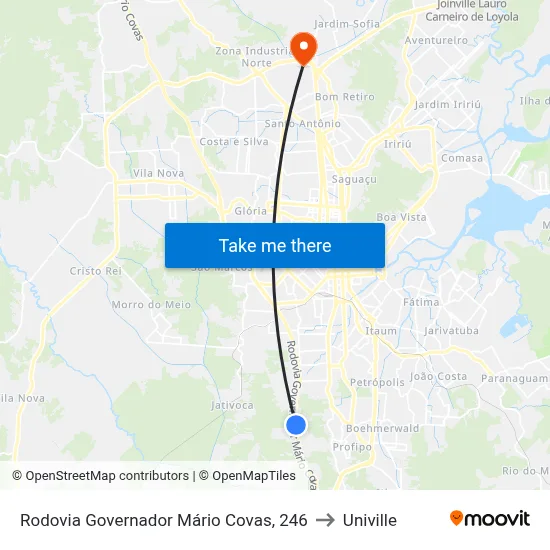 Rodovia Governador Mário Covas, 246 to Univille map