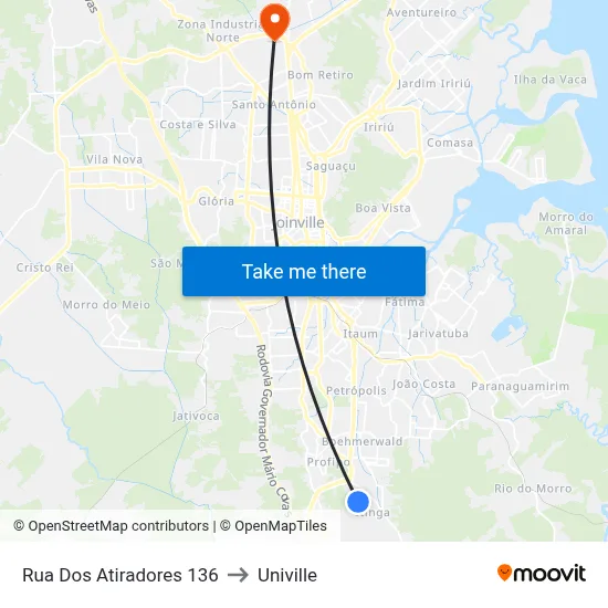 Rua Dos Atiradores 136 to Univille map