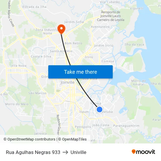 Rua Agulhas Negras 933 to Univille map
