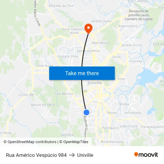 Rua Américo Vespúcio 984 to Univille map