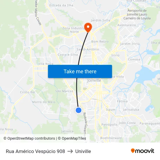 Rua Américo Vespúcio 908 to Univille map