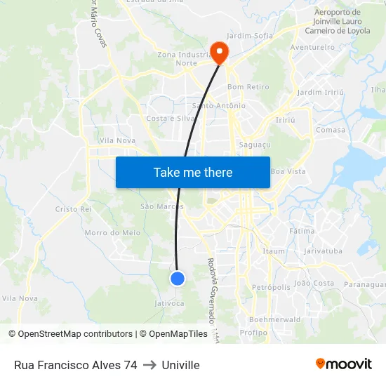 Rua Francisco Alves 74 to Univille map
