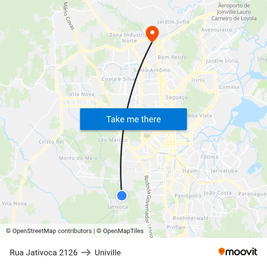 Rua Jativoca 2126 to Univille map