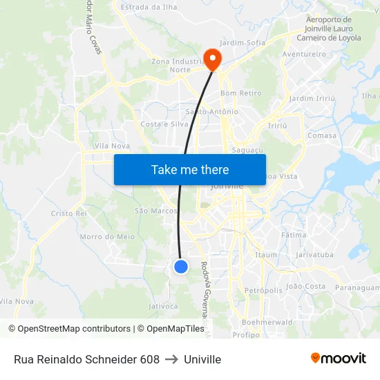 Rua Reinaldo Schneider 608 to Univille map