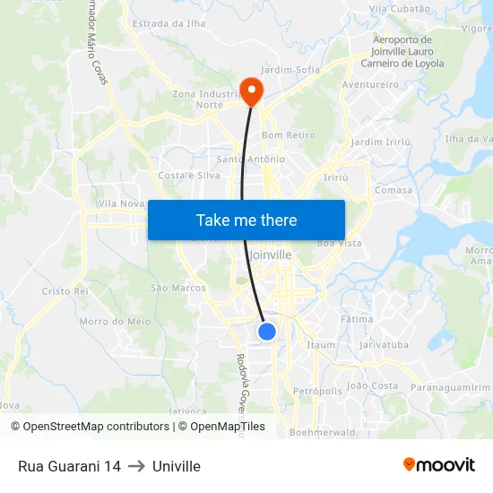 Rua Guarani 14 to Univille map