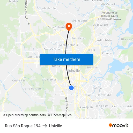 Rua São Roque 194 to Univille map