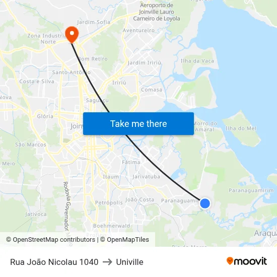 Rua João Nicolau 1040 to Univille map