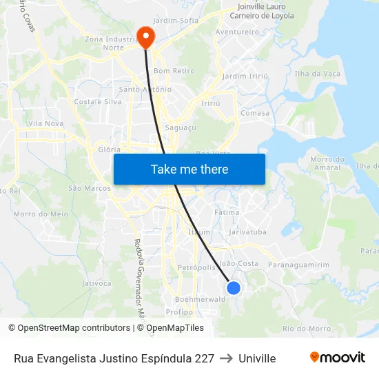 Rua Evangelista Justino Espíndula 227 to Univille map