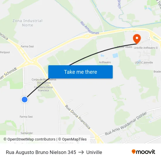 Rua Augusto Bruno Nielson 345 to Univille map