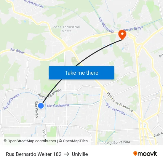 Rua Bernardo Welter 182 to Univille map