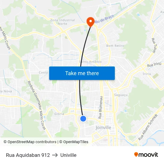 Rua Aquidaban 912 to Univille map