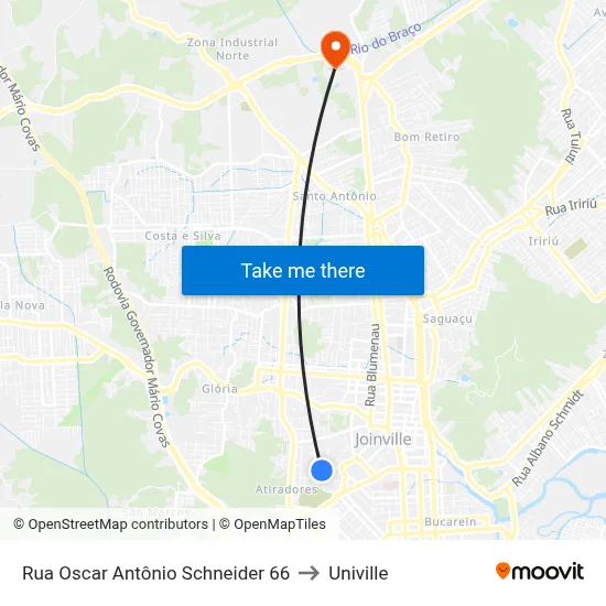 Rua Oscar Antônio Schneider 66 to Univille map