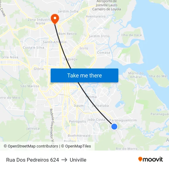 Rua Dos Pedreiros 624 to Univille map