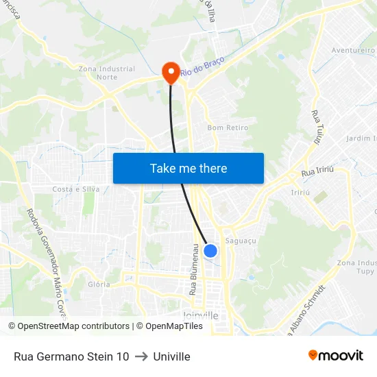 Rua Germano Stein 10 to Univille map