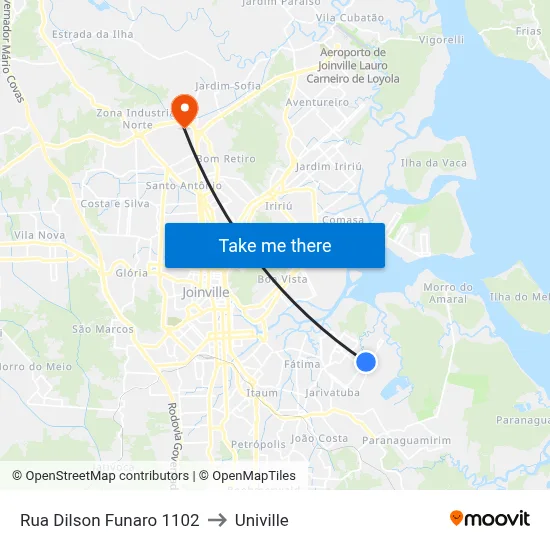 Rua Dilson Funaro 1102 to Univille map