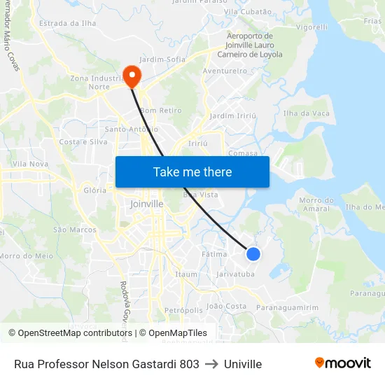 Rua Professor Nelson Gastardi 803 to Univille map