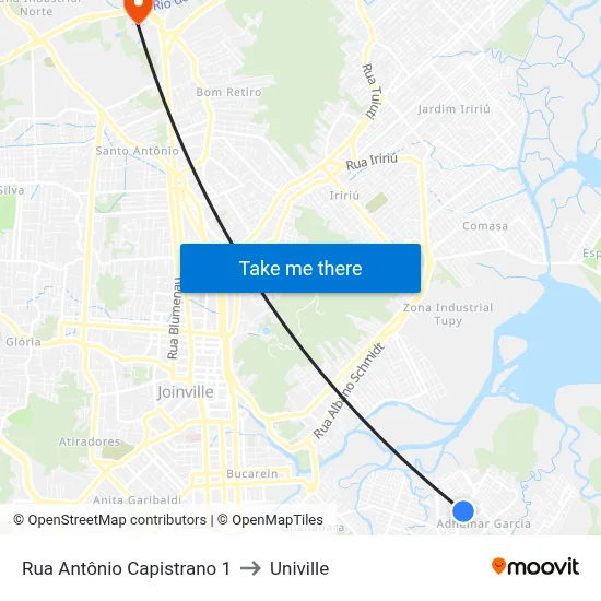 Rua Antônio Capistrano 1 to Univille map