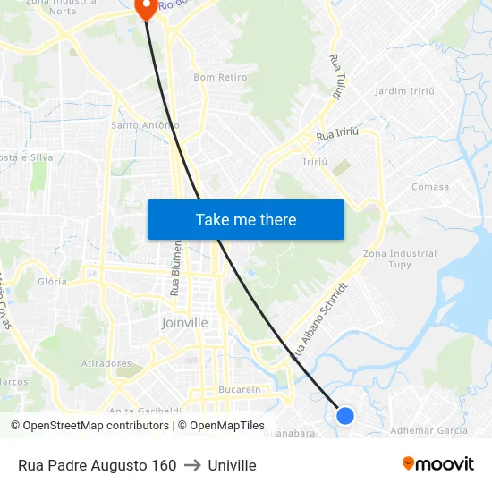 Rua Padre Augusto 160 to Univille map