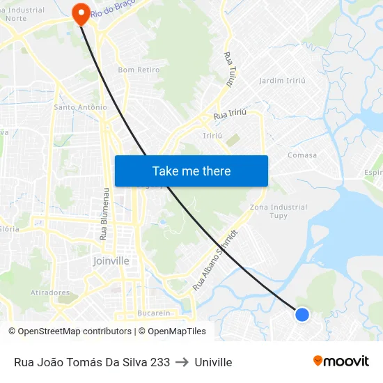 Rua João Tomás Da Silva 233 to Univille map