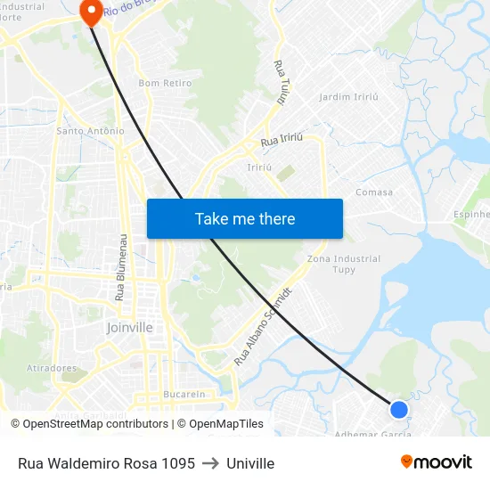 Rua Waldemiro Rosa 1095 to Univille map