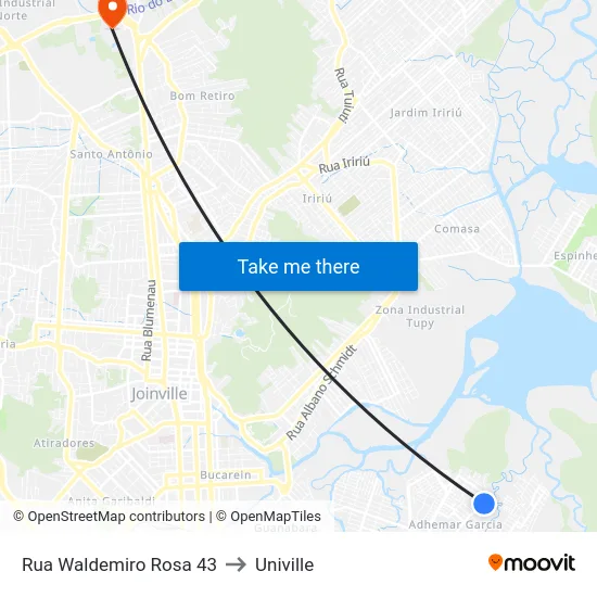 Rua Waldemiro Rosa 43 to Univille map