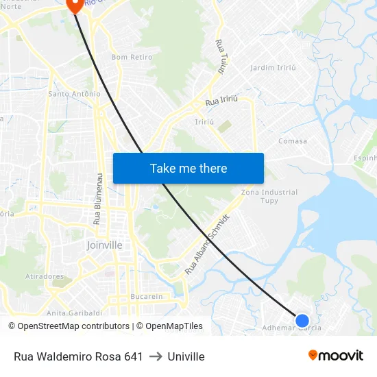 Rua Waldemiro Rosa 641 to Univille map