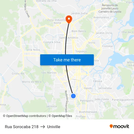 Rua Sorocaba 218 to Univille map
