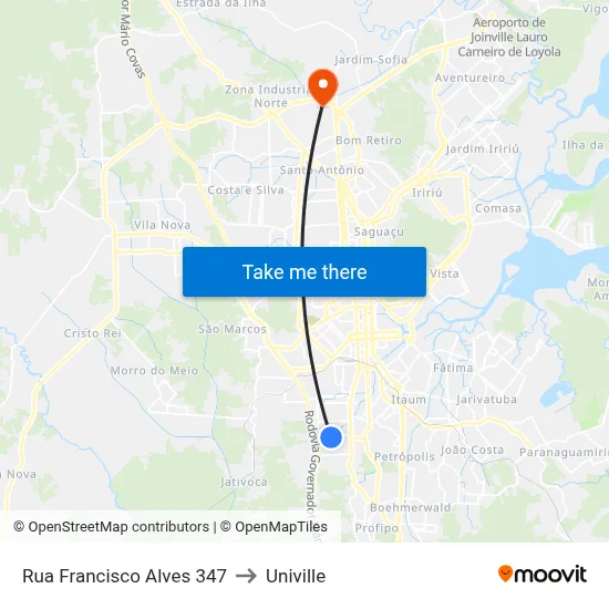 Rua Francisco Alves 347 to Univille map