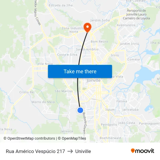 Rua Américo Vespúcio 217 to Univille map