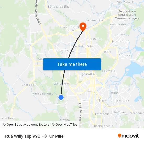 Rua Willy Tilp 990 to Univille map