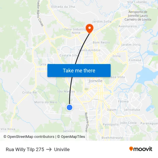 Rua Willy Tilp 275 to Univille map