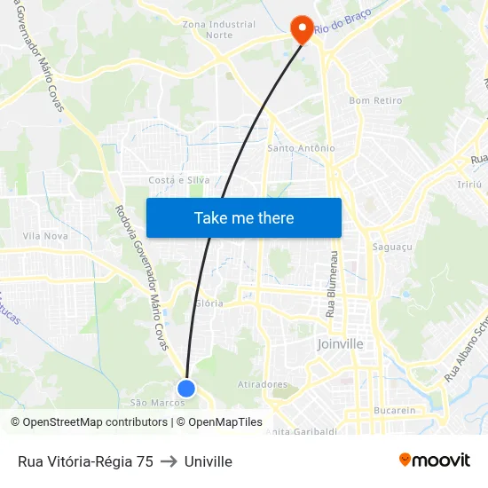 Rua Vitória-Régia 75 to Univille map