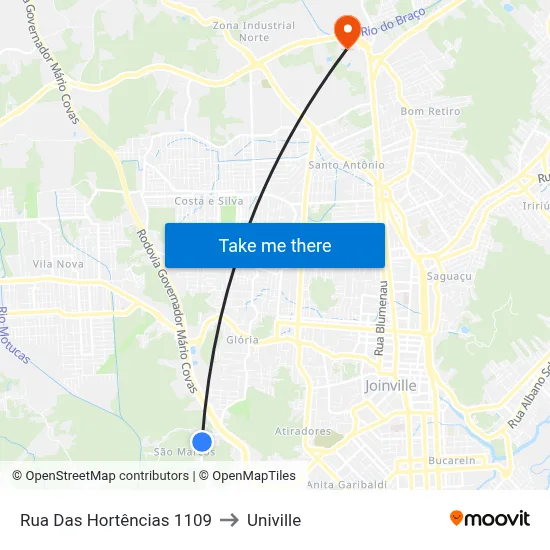 Rua Das Hortências 1109 to Univille map