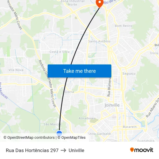 Rua Das Hortências 297 to Univille map