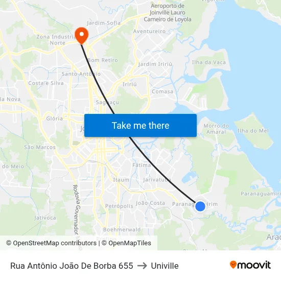 Rua Antônio João De Borba 655 to Univille map