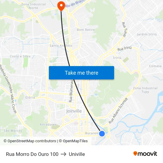 Rua Morro Do Ouro 100 to Univille map