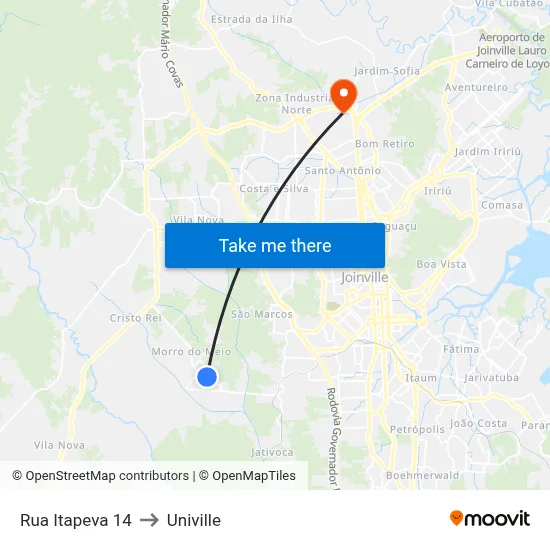 Rua Itapeva 14 to Univille map