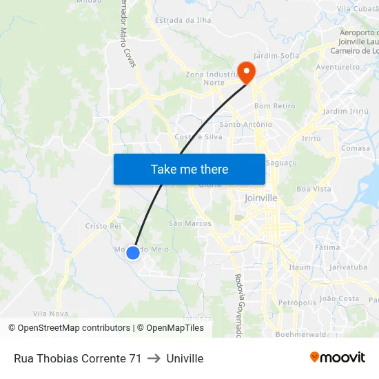 Rua Thobias Corrente 71 to Univille map